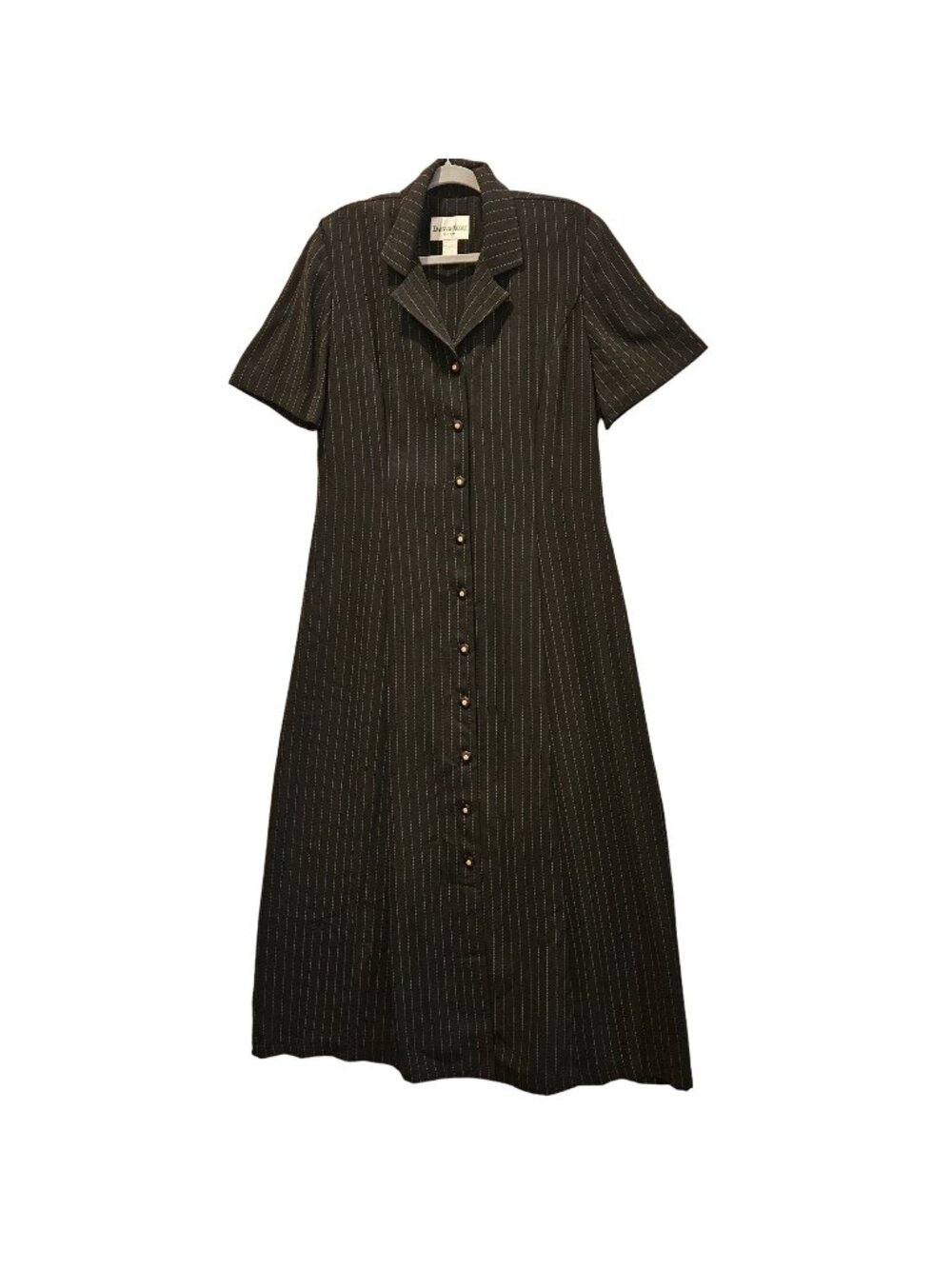 Danny & Nicole maxi shirt dress womens 16 black knit fit flare pin stripe formal
